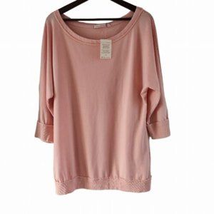 XCVI Wearables Peach Long Sweatshirt Athletic 3/4 Sleeves Top Size L NEW